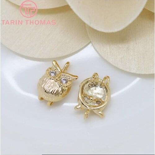 4PCS 7.5x12MM 24K Champagne Gold Color Plated Brass with Zircon Small Owl Charms Pendants High Quality Jewelry Accessories