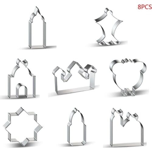 8Pcs Eid Mubarak&Ramadan Cookie Cutters DIY Church Biscuit Cutters Cake Mold