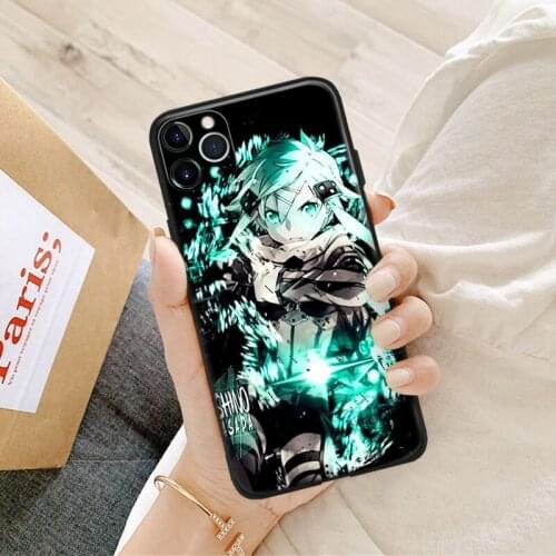 Asada sinon black and white Silicone Glass Phone Case Cover Shell For iPhone SE 6 6s 7 8 Plus X XR XS 11 12 Mini Pro Max