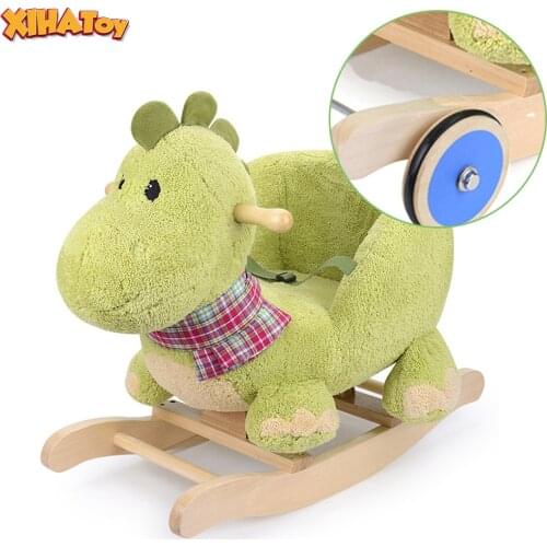 XIHATOY Baby Plush Horse Rocking Chair Sponge Wooden Seat Dinosaur Children Ride On Animal Rocking Chassis Kids Indoor Toys