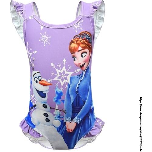 Disney Frozen Kids Girls Summer Pleated Backless Braces Swimming Wear Bathing Suit Baby Children Beach Swimwear Swimsuit