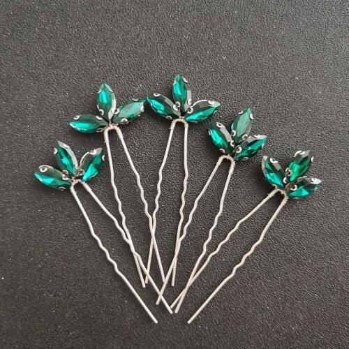 Floralbride Handmade Green Color Rhinestones Crystals Bridal Hair Pin Wedding Hair Sticker Women Jewelry Hair Accessories