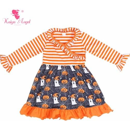 Kaiya Angel Fashion 2018 Halloween Orange Pumpkin Ghost Toddler Girl Party Costume Dresses Summer Autumn Winter Boutique Clothes