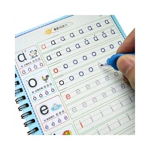 Chinese Stroke Pinyin Maths English Drawing Repeat Practice 3D Copybook Calligraphy Groove Cardboard Copy Book Pen Set Kids 3 up