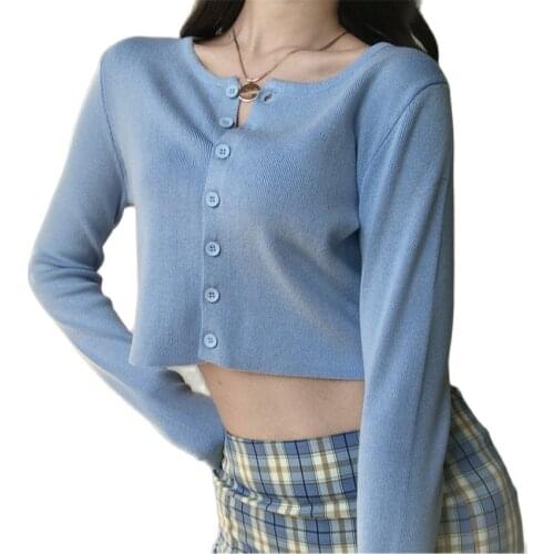 Korean Style O-neck Short Knitted Sweaters Women Thin Cardigan Fashion Short Sleeve Sun Protection Crop Tops