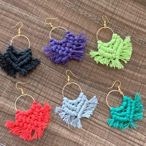 Brass Colored Gorgeous Tassel Macrame Earrings 100% Cotton Rope Bohemian earrings 2020 New Fashion