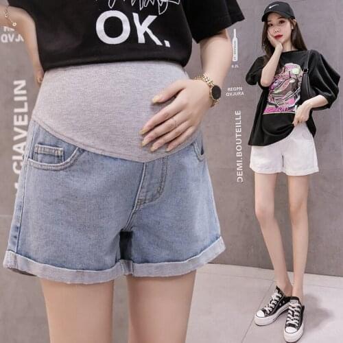 Summer Fashion Shorts Pregnant Women Denim Shorts Curling Holes Pregnant Pants Stretch Belly Pregnant Women Clothes Maternity