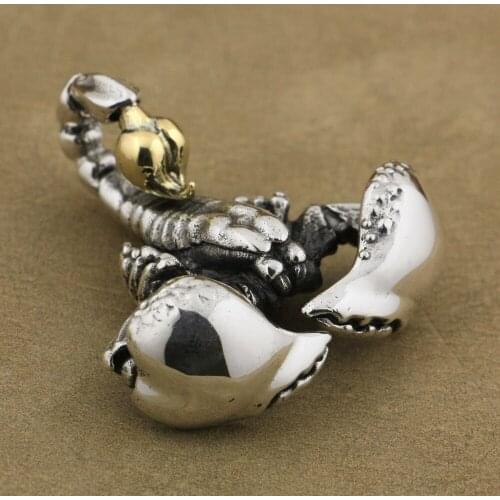 LINSION Huge 925 Sterling Silver Scorpion Brass Tail Mens Biker Rock Punk Pendant TA41
