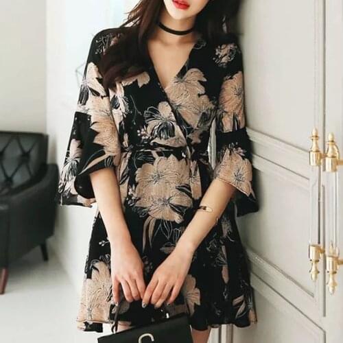 MingJieBiHuo Fashion women new arrival vintage high quality slim sexy summer comfortable loose party a-line flare sleeve dress