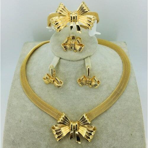 Fashion Dubai gold jewelry set African bridal wedding gift for women Saudi Arabia Necklace Earrings collar jewelry