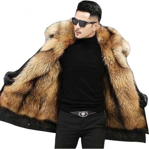 Winter Parka Mens thick cotton coat men Big Fake fur raccoon Hooded coat to keep warm for Russian winter 19257