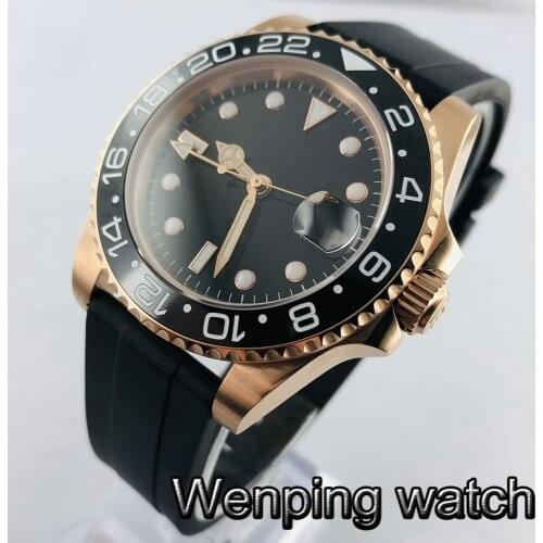 Bliger 40mm mens sterile top luxury mechanical watch rose gold case sapphire glass luminous rubber strap mens automatic watch