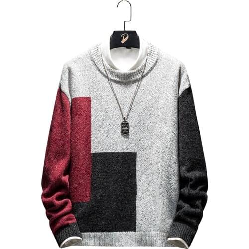 Mens sweater autumn youth color contrast personalized slim fit sweater mens clothing mens sweaters