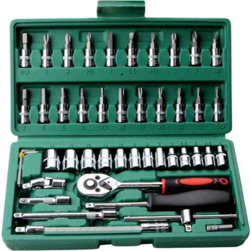 Hot Professional 46pcs Spanner Socket Set 1/4 Inch Screwdriver Ratchet Wrench Set Kit Car Repair Tools Combination Hand Tool