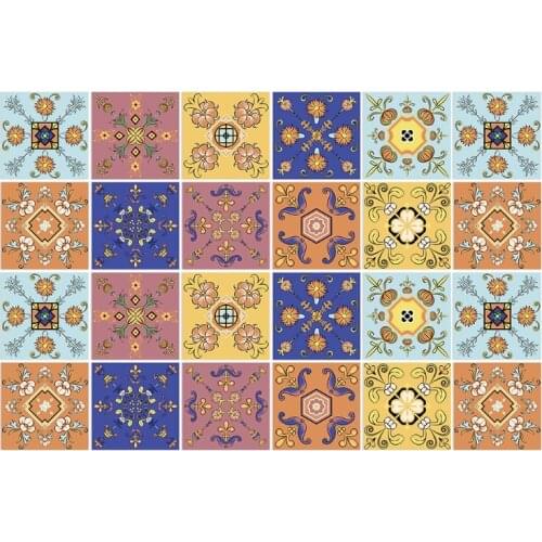 R7RC 10pcs Mexican Style Backsplash Tile Stickers Peel Stick Floor Staircase Decals Waterproof Removable Wall Murals for Kitchen