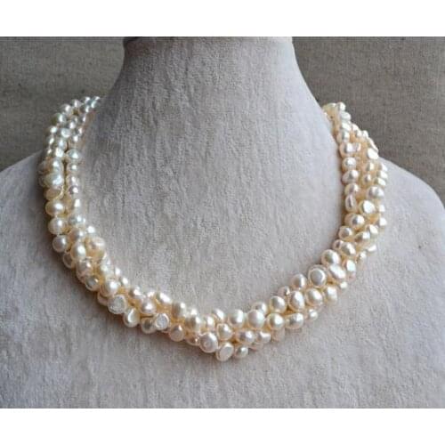 Real Pearl Jewellery 18 inches 4 Rows 6-7mm Freshwater Pearl Necklace Fashion Woman Bridesmaid Necklace