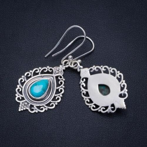 Natural Turquoise Handmade Unique 925 Sterling Silver Earrings 1.75" A2636