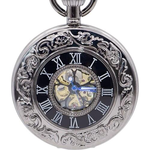 New Steampunk Fashion Antique Mechanical Pocket Watches Chain Necklace Pocket & Fob Watches Skeleton Dial for Men Women PJX1407