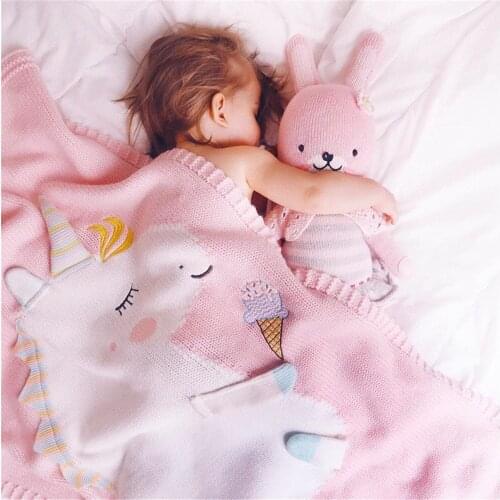 Newborn Baby Blanket Unicorn Toddler Swaddle Sleeping Wrap Photography Props Knitted Blankets Kids Infant Bedding Stroller Cover