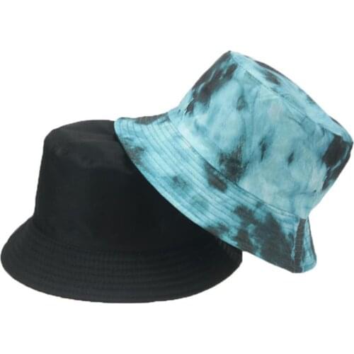 Bucket hat women tie dye print double side summer sun hats cotton red yellow beach sun protection bucket hats new gorro pescador