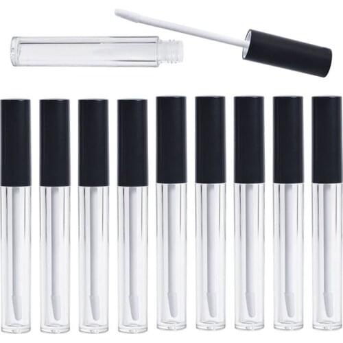 20/50pcs 5ml Empty Lip Gloss Tubes with Wand, Lip Balm Bottles with Plastic Lipstick Brush and Rubber Stoppers Black Lid