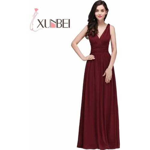 Robe demoiselle d'honneur A Line Burgundy Chiffon Bridesmaid Dresses Long Sexy V Neck Prom Dresses Party Gown