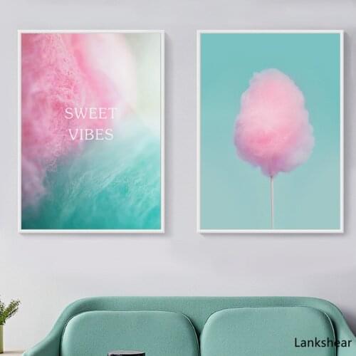 Sweet Vibes Pink Cotton Candy Nordic Posters And Prints Wall Art Canvas Painting Nursery Wall Pictures Baby Girl Kids Room Decor