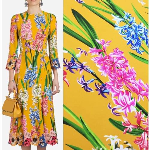Polyester Digital Printing Fabric Autumn Winter Hand-painted Hyacinth for Dresses Skirts Sewing Material Fabrics Per Meter