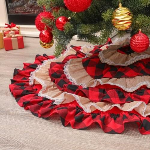 Christmas Tree Skirt Large Size Soft Linen Pleated Christmas Tree Skirt Home Decor Tree Base Floor red christmas tree skirt