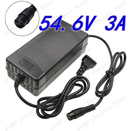 54.6V 3A electric bike lithium battery charger for 48v 3-Prong Inline Connector 3P GX16 Plug