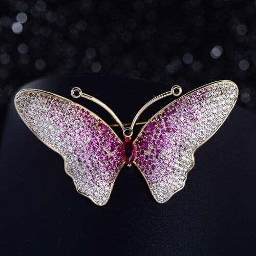 Women Brooches Pins Luxury Colorful Zircon Clear Crystal Butterfly Insect Brooch Wedding Bouquet Decor Broach Bridal Jewelry