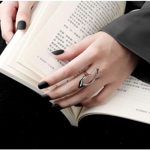Silver Color Geometric Hollow Ring Female Fashion Smooth Exaggerated Exquisite Elegant Jewelry Accessories Gift