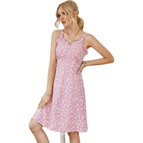 Midi Dress Elegant Summer Women Dress New Style Floral Printed Daisy Dress Sling Casual Sleeveless Ladies Dress