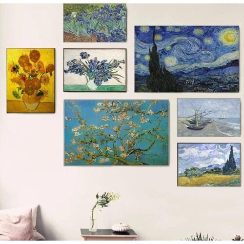 Famous Artist Starry Sky Canvas Painting Sunflowers Print on Modern Posters Wall Art Picture Poster and Print Living Room Decor