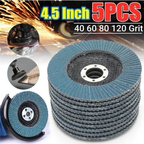 5pcs 115mm 4.5" Angle Grinder Sanding Disc Metal Plastic Wood Abrasive Tool 40/60/80/120 Grit Grinding Wheels Flap Discs