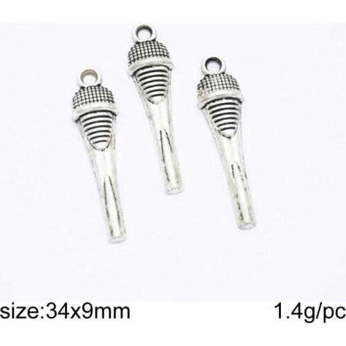 25pcs/lot 34x9mm Antique Silver Alloy Microphone Charms Pendant