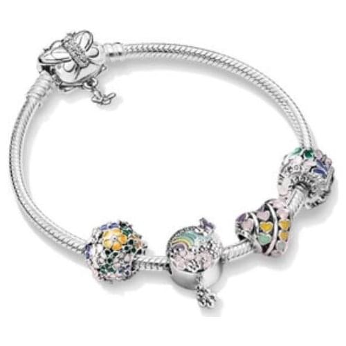 Original 925 Sterling Silver Moments Flower Colour Story Decorative Butterfly Clasp Pan Bracelet Fit Bead Charm Diy Jewelry