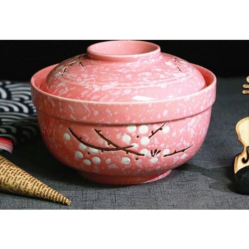 Cover bowl household creative Japanese hand painted ceramic tableware heat preservation instant noodles dish soup bowl