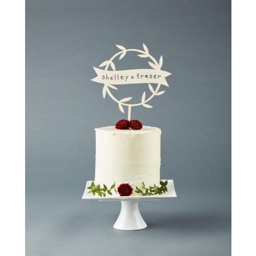 Floral Garland Wedding Cake Topper - Cake Topper Custom Wedding - Wooden Cake Topper - Personalized Cake Topper