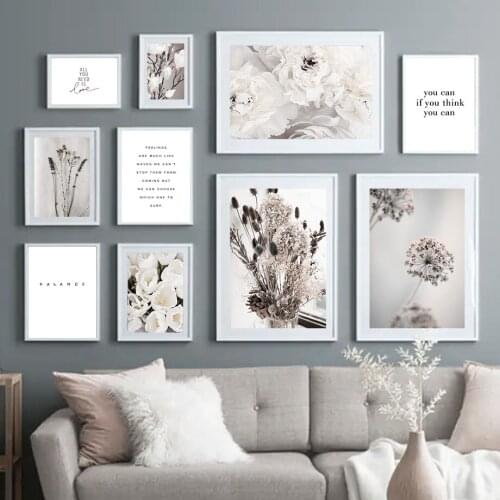 Flowers Peony Tulip Magnolia Lavender Grass Wall Art Canvas Painting Nordic Posters and Prints Living Room Decoration Wall Pictu