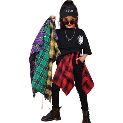 Childrens Streetwear Hip Hop Plaid Apron Skirts Kids Fashion Casual Asymmetry Skirt for Girl Boys Stage Clothing Costumes