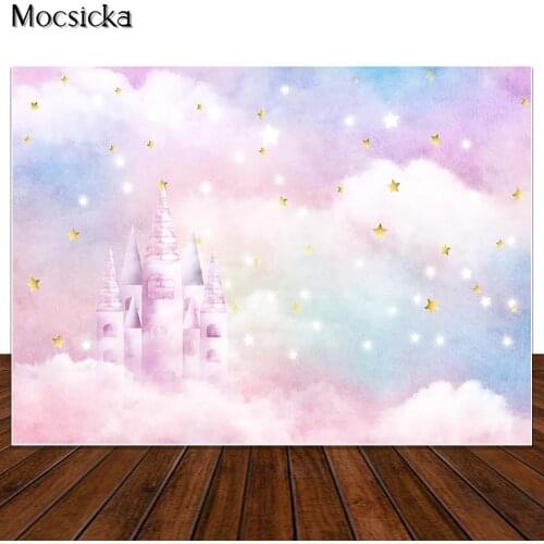 Pink Castle Newborn Baby Photography Background Golden Stars Kids Children 1st Birthday Photographic Backdrops For Photo Studio