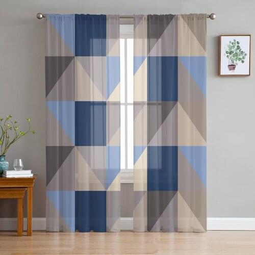 Geometric Triangle Tulle Curtains for Living Room Sheer Curtains for Bedroom Kitchen Window Curtain
