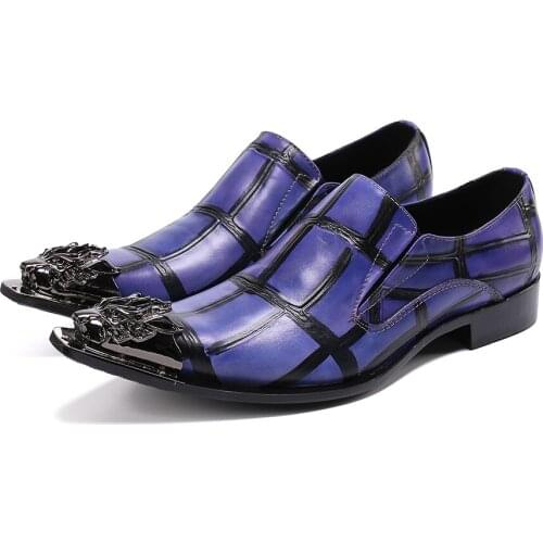 Italian Type Mens Oxfords Shoes Metal Pointed Toe Genuine Leather Dress Shoes Men Party & Wedding Zapatos Hombre