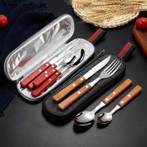 Wooden handle 304 stainless steel Western steak knife fork spoon yellow pear wood spoon