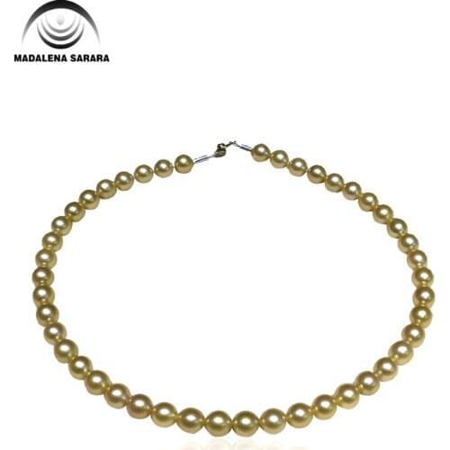 MADALENA SARARA 10mm AAA Saltwater Pearl Necklace Southsea Pearl Bead Choker Necklace 18" Champagne Gold Color-C
