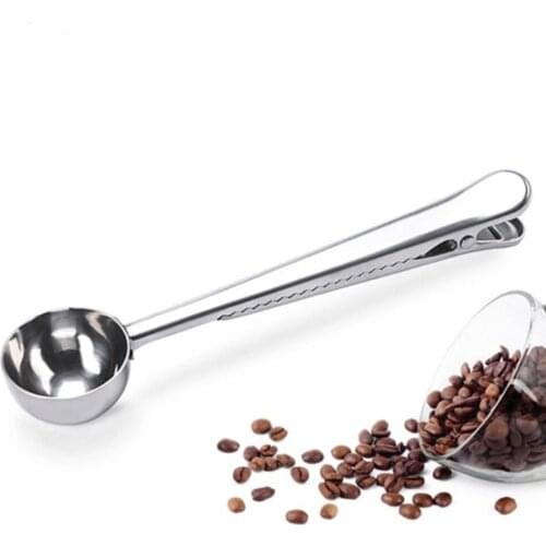 Two-in-one Multifunction Coffee Spoon Stainless Steel Kitchen Supplies Scoop With Bag Seal Clip Coffee Measuring Spoon