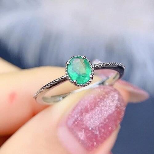 Fashion grace round Hemp flowers Natural green Emerald Ring S925 Silver Natural Gemstone Ring Womens girl party gift ewelry