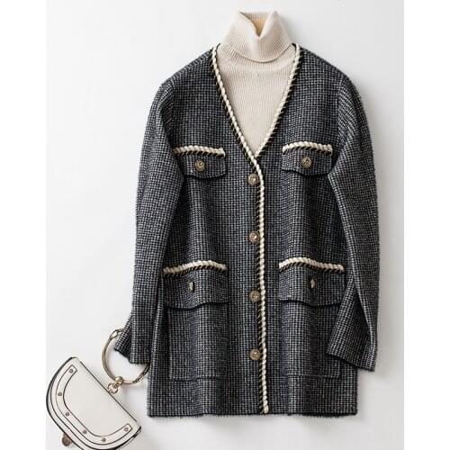 Fashion Knitted Woolen Coat Womens Mid-length Autumn New Style Small Fragrance Korean Short Coat Jacket