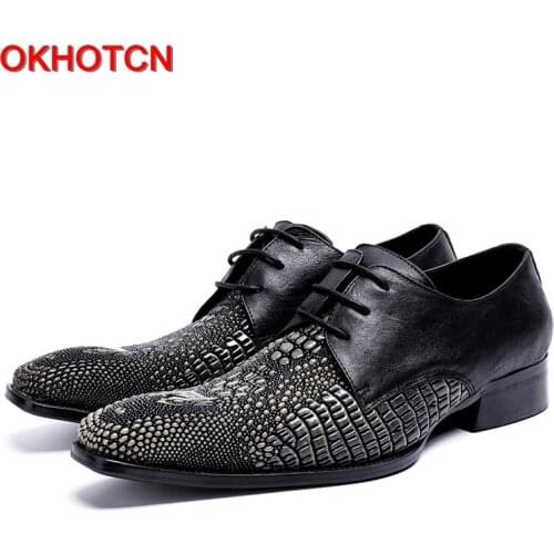 Men shoes patent leather formal dress fashion crocodile desinger italian glossy male pointed toe brogue oxford shoes for men